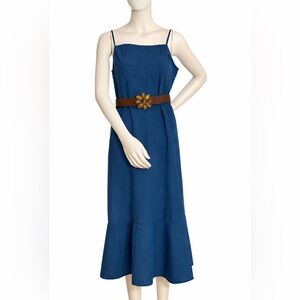 Uniqlo Hana Tajima Blue Minimalist Midi Dress 100% Cotton Size S